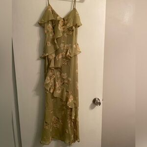 Floral Ruffle Maxi Dress in Olive Green